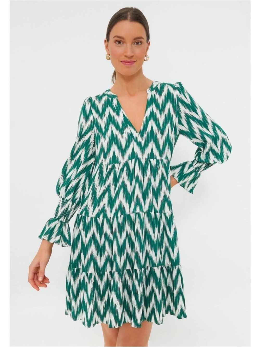Tuckernuck Pomander Place Kenzo Green Chevron Ikat Mini Dress Size Small NWOT - Picture 2 of 14